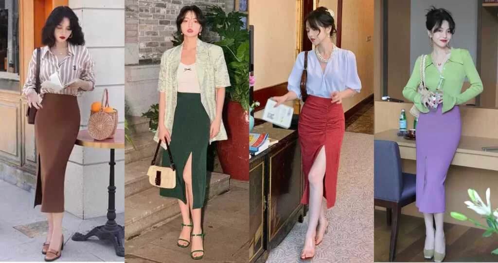 90s ခေတ်စတိုင်လ် Midi Skirt Fashion Outfit Idea များ