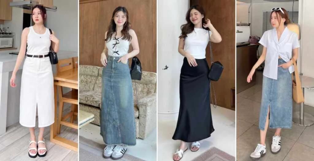 ပူပြင်းတဲ့ရာသီဥတုမှာဝတ်ဖို့အတွက် Skirt အရှည် Fashion Outfit များ